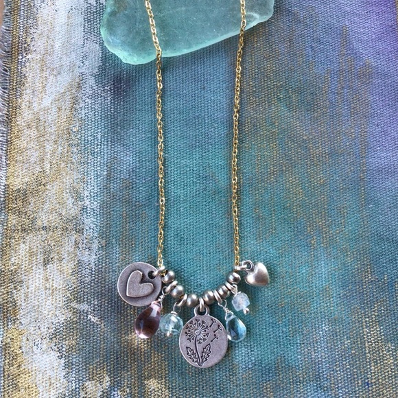 Hand Crafted Jewelry - Sundance Charm dandelion heart gemstone Necklace